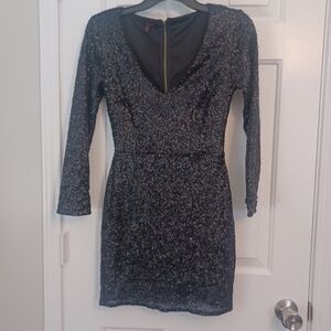 BONGO Deep VNeck Blk Sequin Holiday Party Dress Sz 7